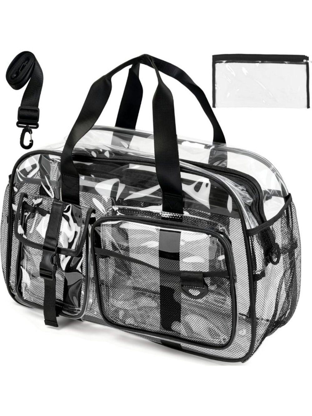 Spacious Clear Tote Bag 20” with 10 Pockets - Perfect for Travel & Events